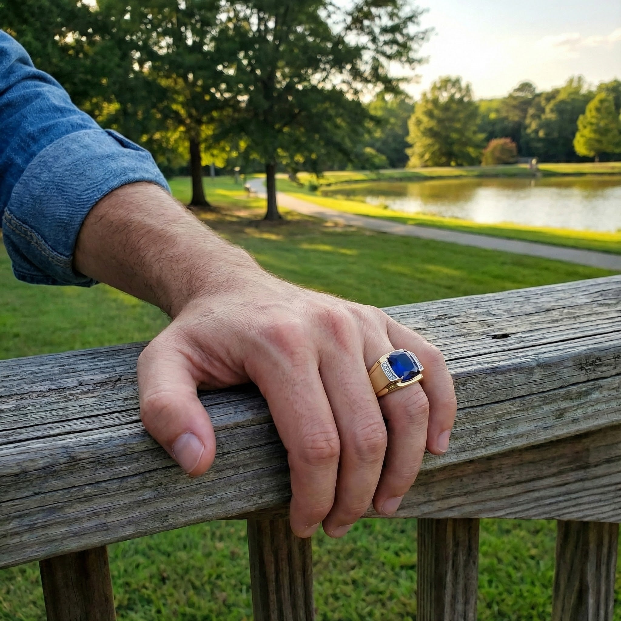 10K Yellow Gold Lab Sapphire & Diamond Men’s Ring