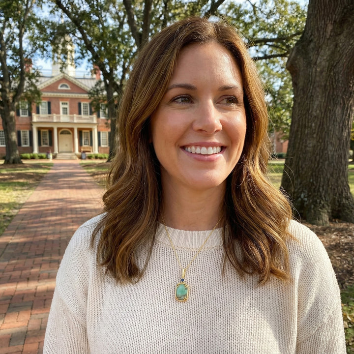 Aquaprase Pendant with Sapphire & Diamonds | 2.82 ctw | 14K Yellow Gold | Signature Gemstone Necklace - Brownee Jewelers