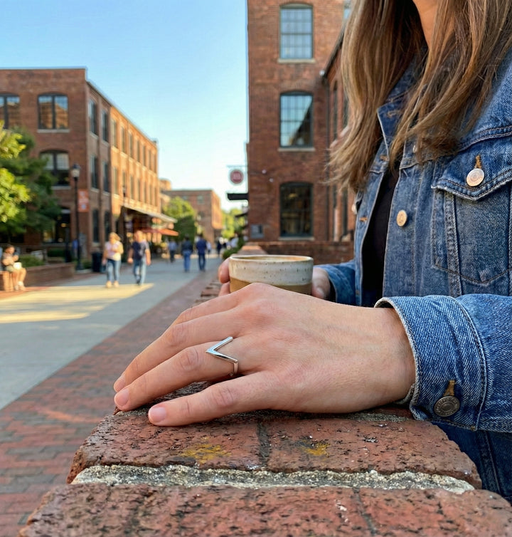 V-Shaped Chevron Ring | 14K White Gold | Minimalist Contour Band - Brownee Jewelers