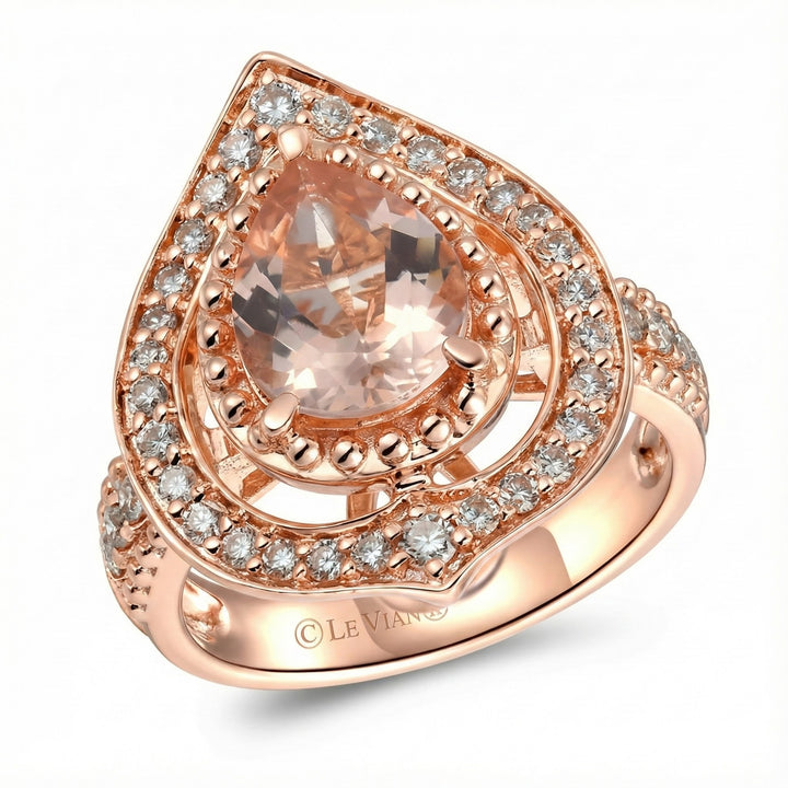 Le Vian Crème Brûlée® 14K Strawberry Gold® Ring with Peach Morganite™ & Nude Diamonds™ Indulge in warm, romantic sparkle with this breathtaking Le Vian Crème Brûlée® ring, crafted in signature 14K Strawberry Gold®
