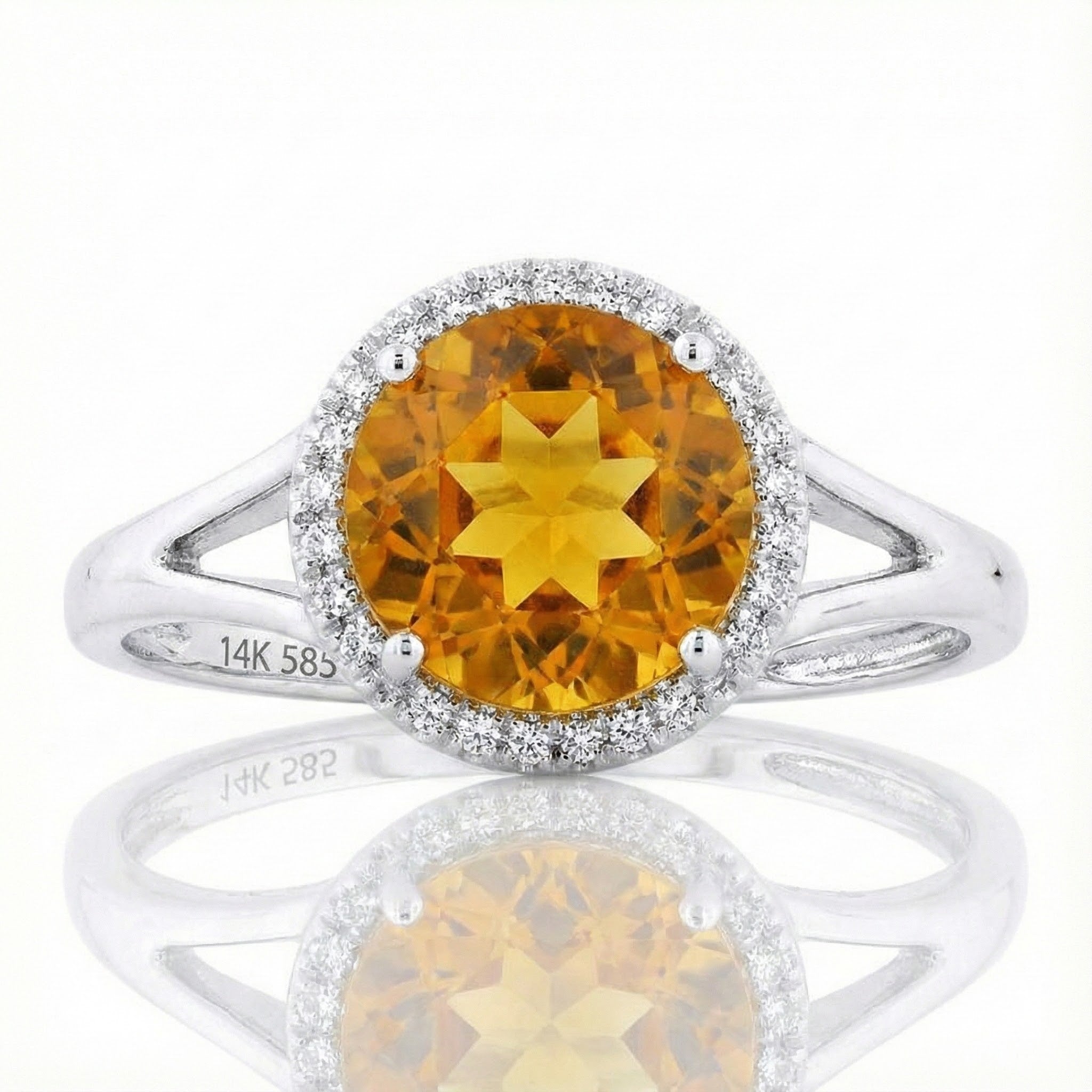 Madison L 14K White Gold Citrine & Diamond Halo Ring
