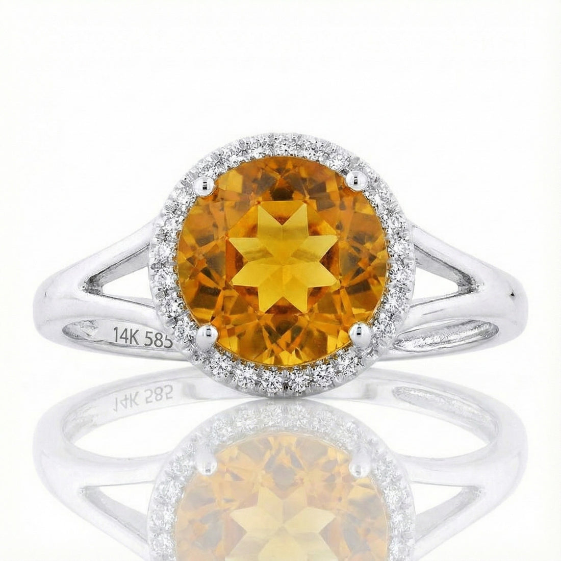 Madison L 14K White Gold Citrine & Diamond Halo Ring