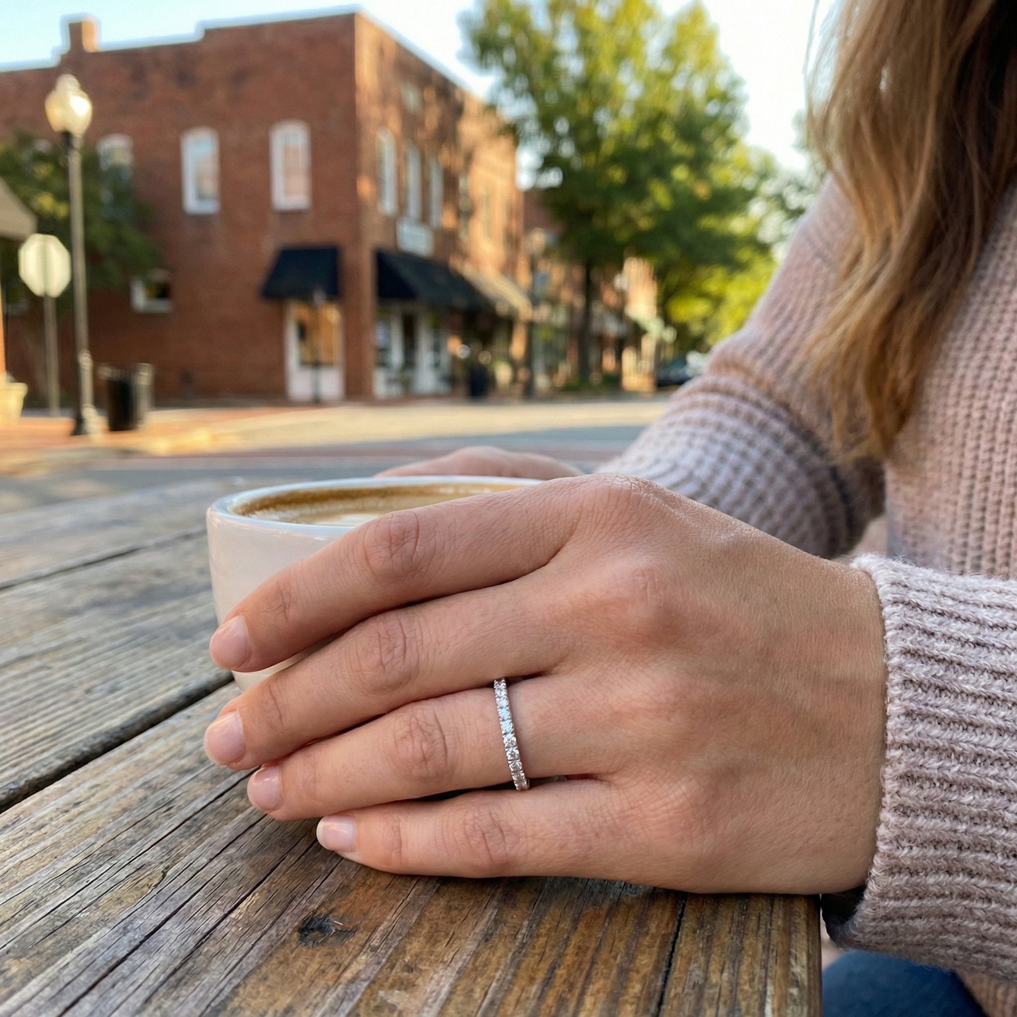 Diamond Stackable Band | 14K White Gold | 0.10 ctw | Pavé Diamond Ring - Brownee Jewelers