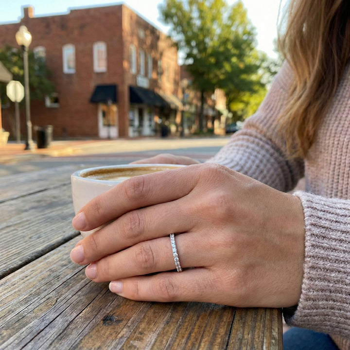 Diamond Stackable Band | 14K White Gold | 0.10 ctw | Pavé Diamond Ring - Brownee Jewelers