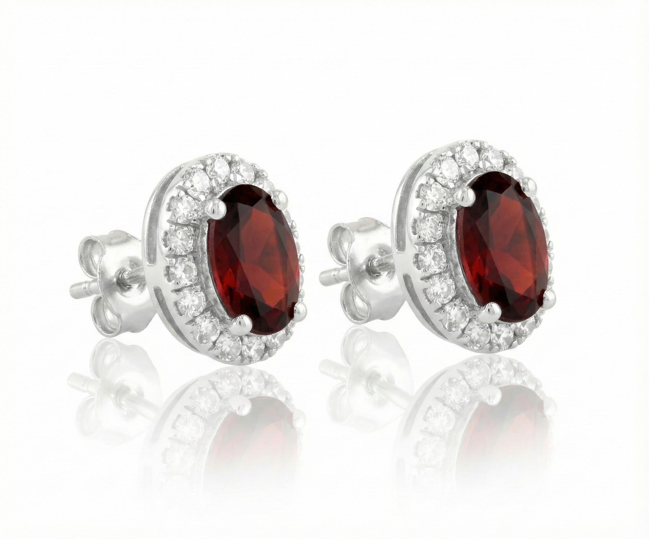 Garnet & Diamond Halo Stud Earrings, 0.13 ctw
