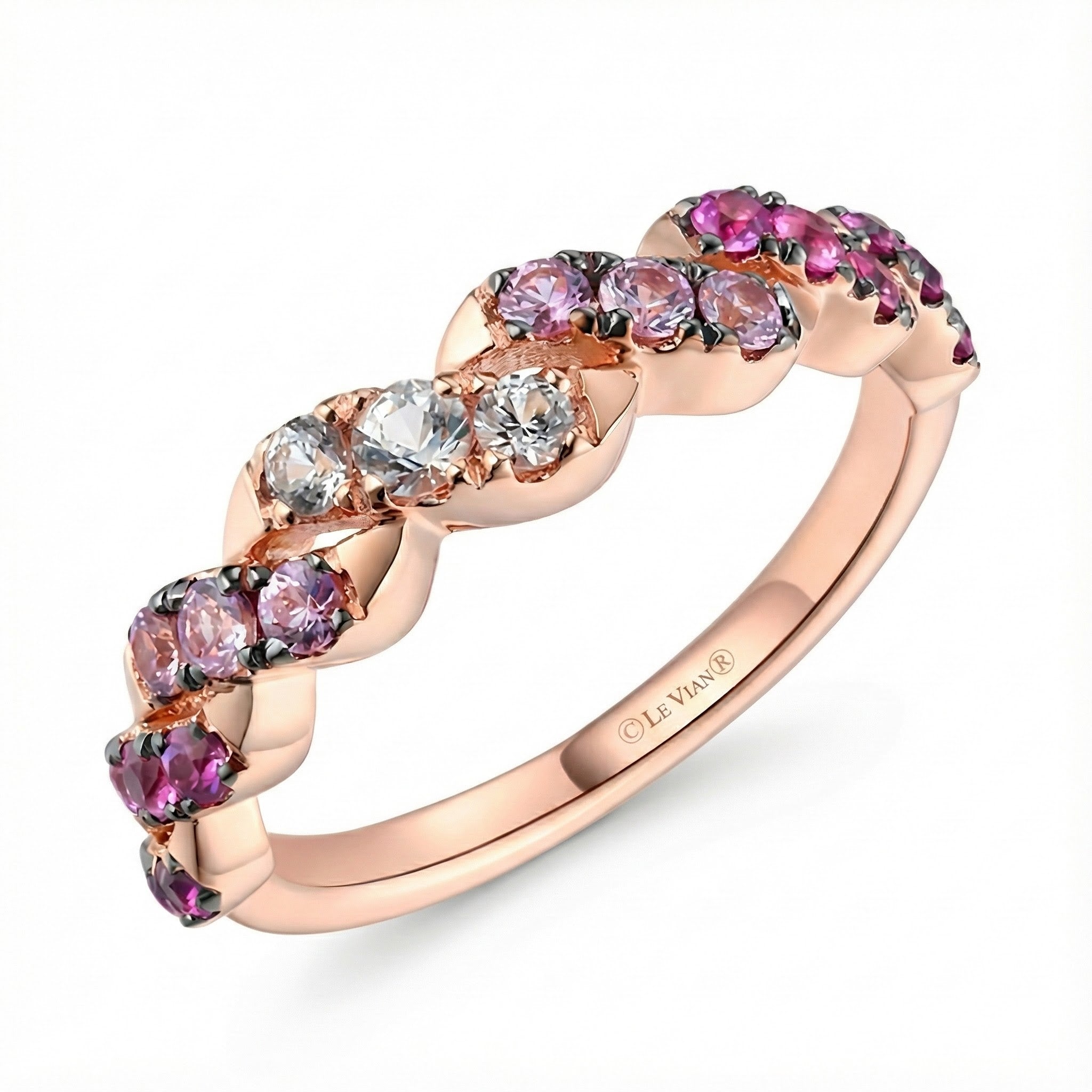 Le Vian Ombre® 14K Strawberry Gold® Ring with Vanilla Sapphire™ & Strawberry Ombré® Sapphires A romantic blend of color and sparkle, this Le Vian Ombre® ring features a graceful braided design set in warm 14K Strawberry Gold®