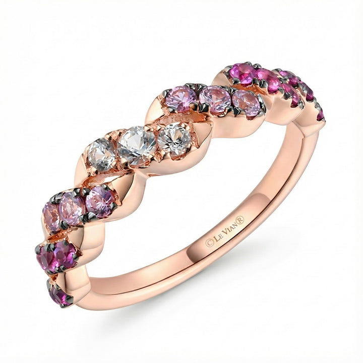 Le Vian Ombre® 14K Strawberry Gold® Ring with Vanilla Sapphire™ & Strawberry Ombré® Sapphires A romantic blend of color and sparkle, this Le Vian Ombre® ring features a graceful braided design set in warm 14K Strawberry Gold®