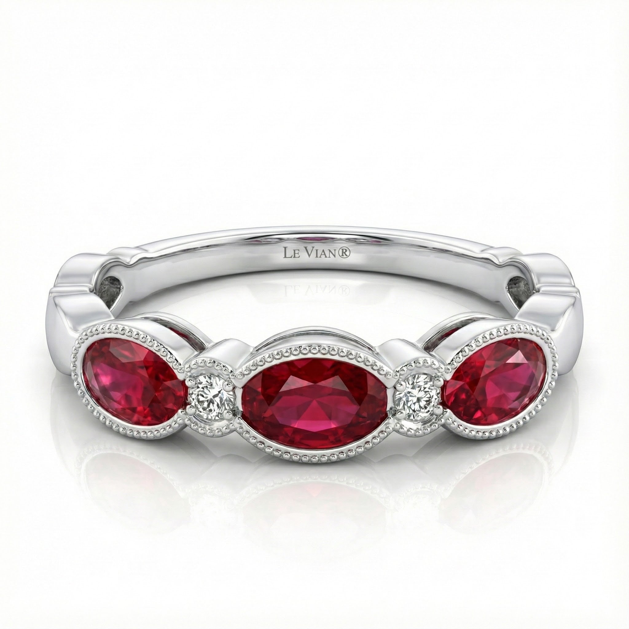 Ruby & Diamond Three-Stone Ring | 14K White Gold | 0.70 ct Ruby | 0.06 ctw Diamond - Brownee Jewelers