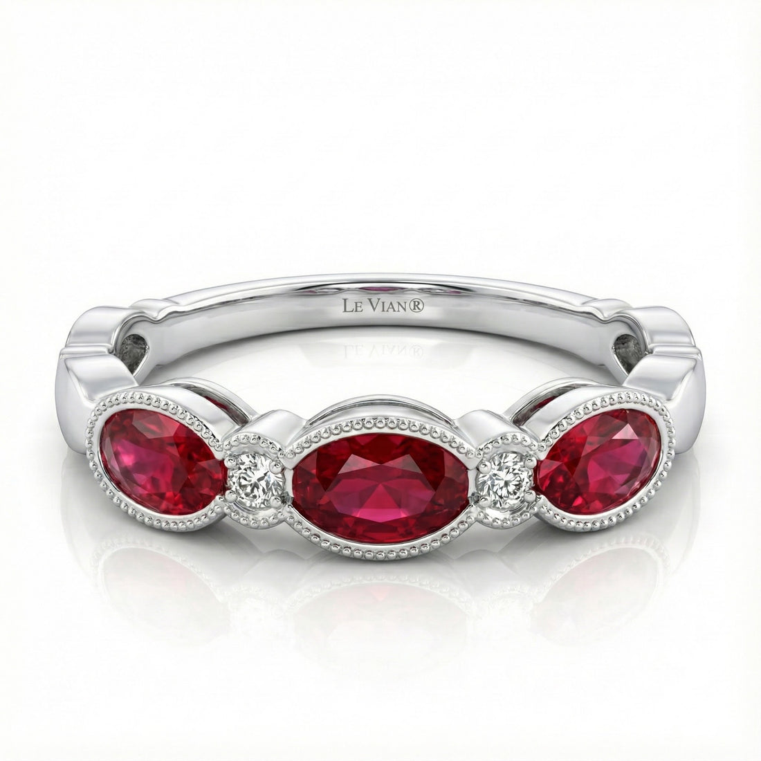 Ruby & Diamond Three-Stone Ring | 14K White Gold | 0.70 ct Ruby | 0.06 ctw Diamond - Brownee Jewelers