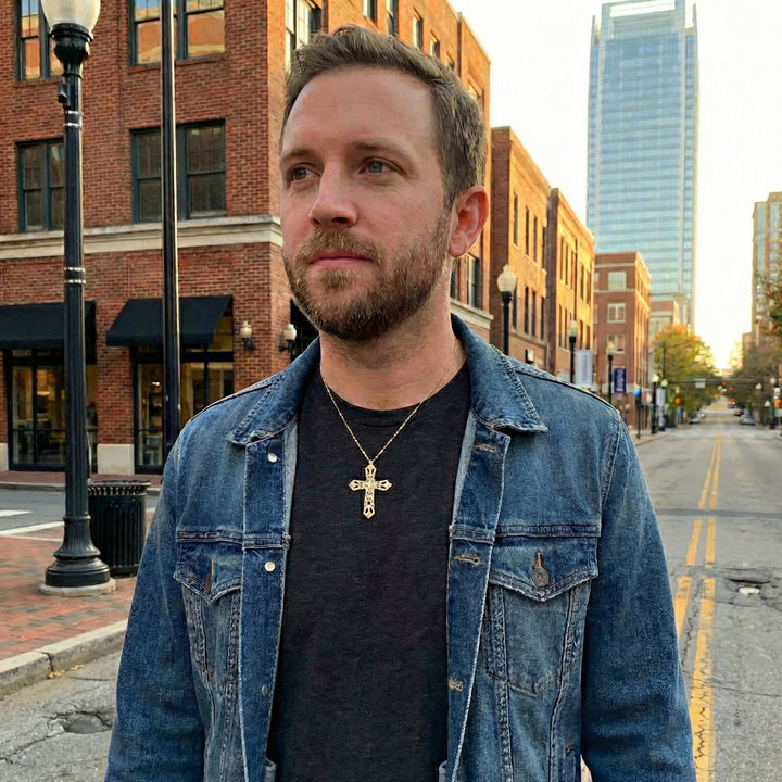 0.95 ctw Round Diamond Cross Necklace | 14K Yellow Gold | Diamond | Vintage - Brownee Jewelers