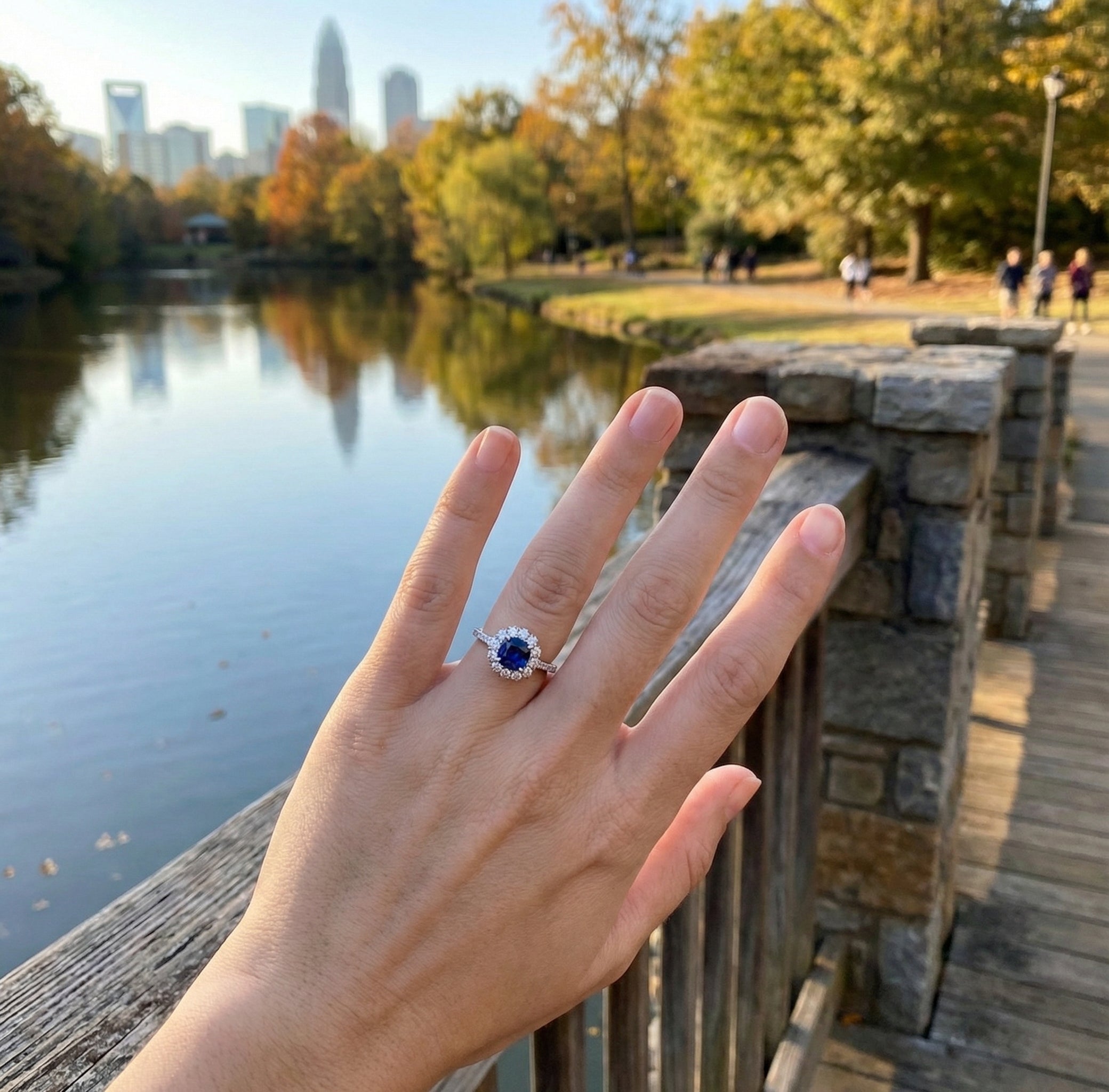 Cushion Blue Sapphire & Lab-Grown Diamond Halo Ring | 10K White Gold | 2.65 ctw | Halo Engagement Ring - Brownee Jewelers