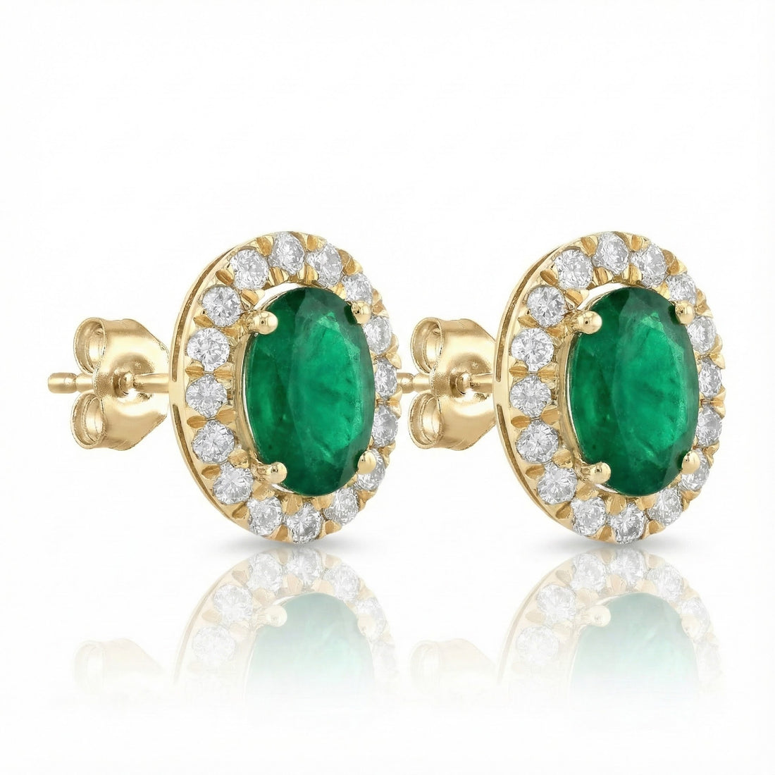 14K Yellow Gold Emerald & Diamond Halo Stud Earrings – .25 CTW