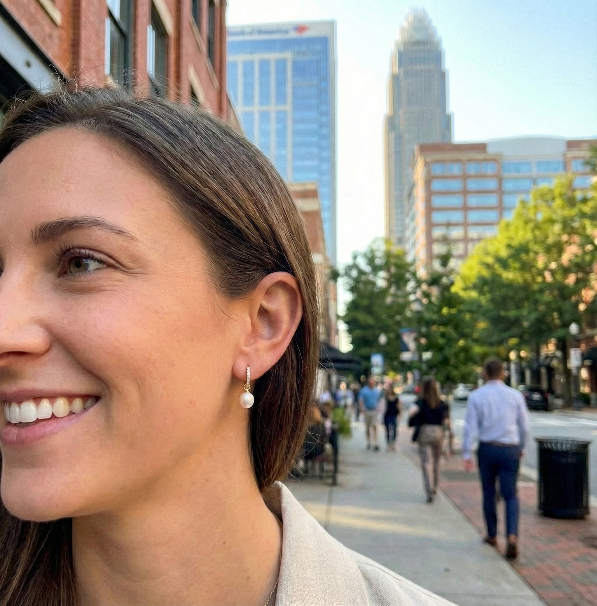 Diamond & Cultured Pearl Drop Earrings, 0.06 ctw | 14K Yellow Gold | Huggie Back | BRN-DPE006 - Brownee Jewelers