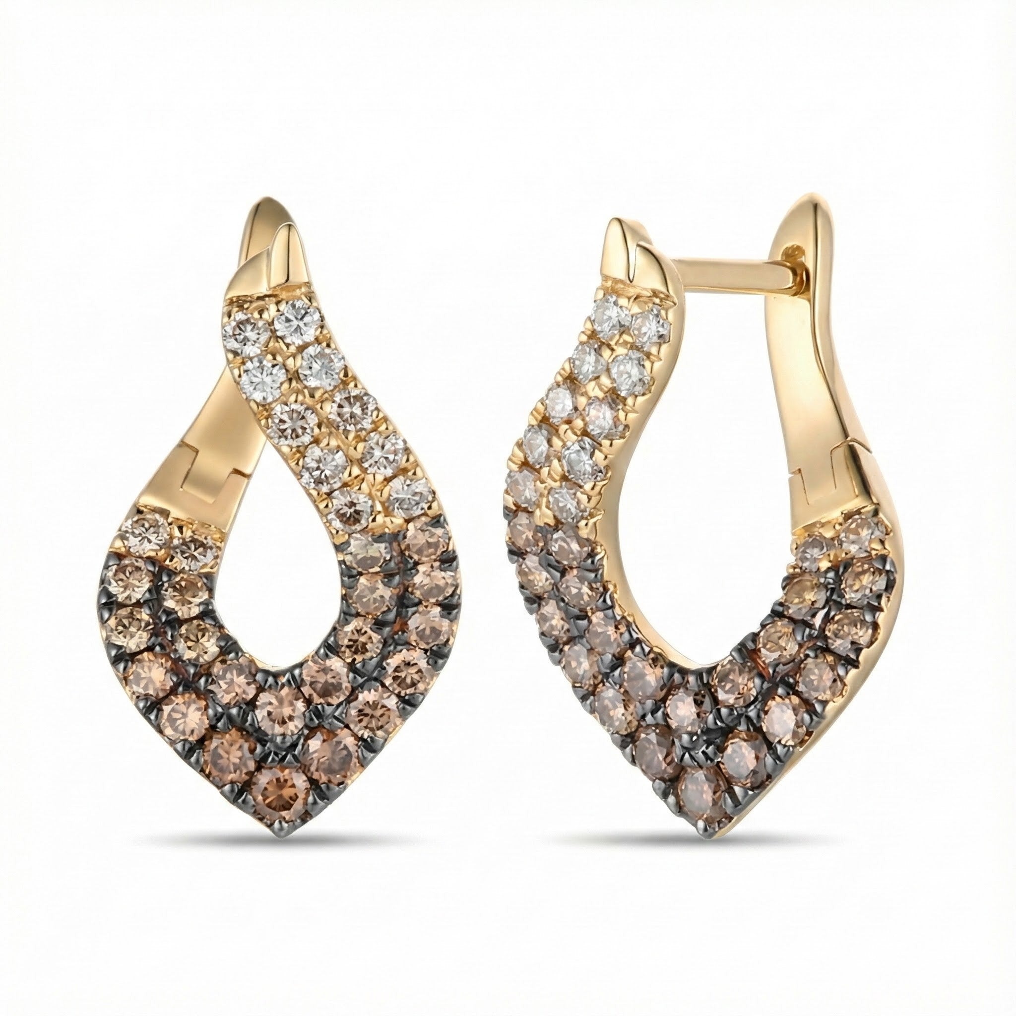 Le Vian® 14K Honey Gold™ Chocolate Ombré® Diamond Earrings (1 1/4 ctw) These sophisticated Le Vian® Ombre® earrings feature an elegant open teardrop silhouette adorned with 1 1/4 carats of Chocolate Ombré® Diamonds