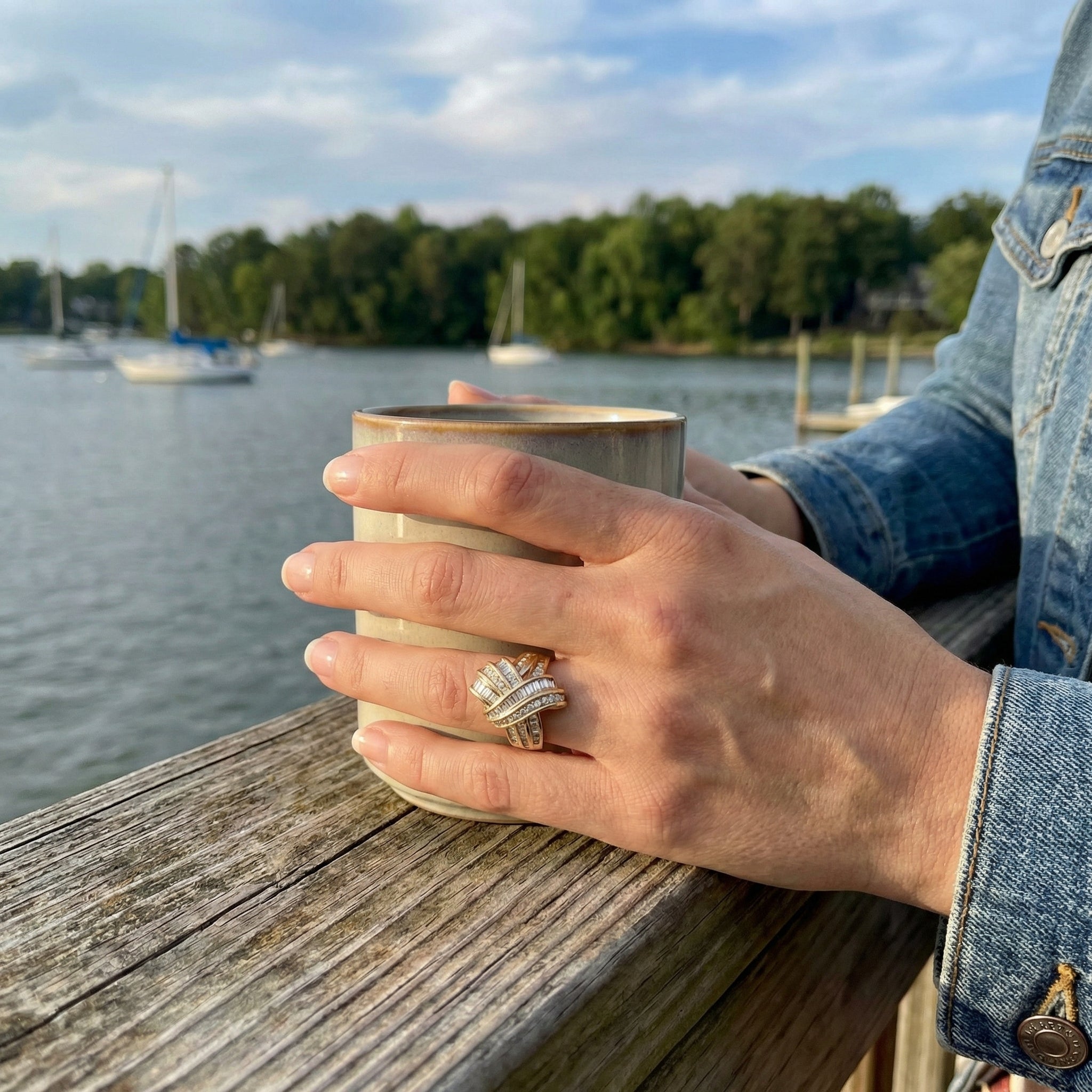 Round & Baguette Diamond Crisscross Ring | 14K Yellow Gold | 1.09 ctw | Multi-Row Statement Band - Brownee Jewelers