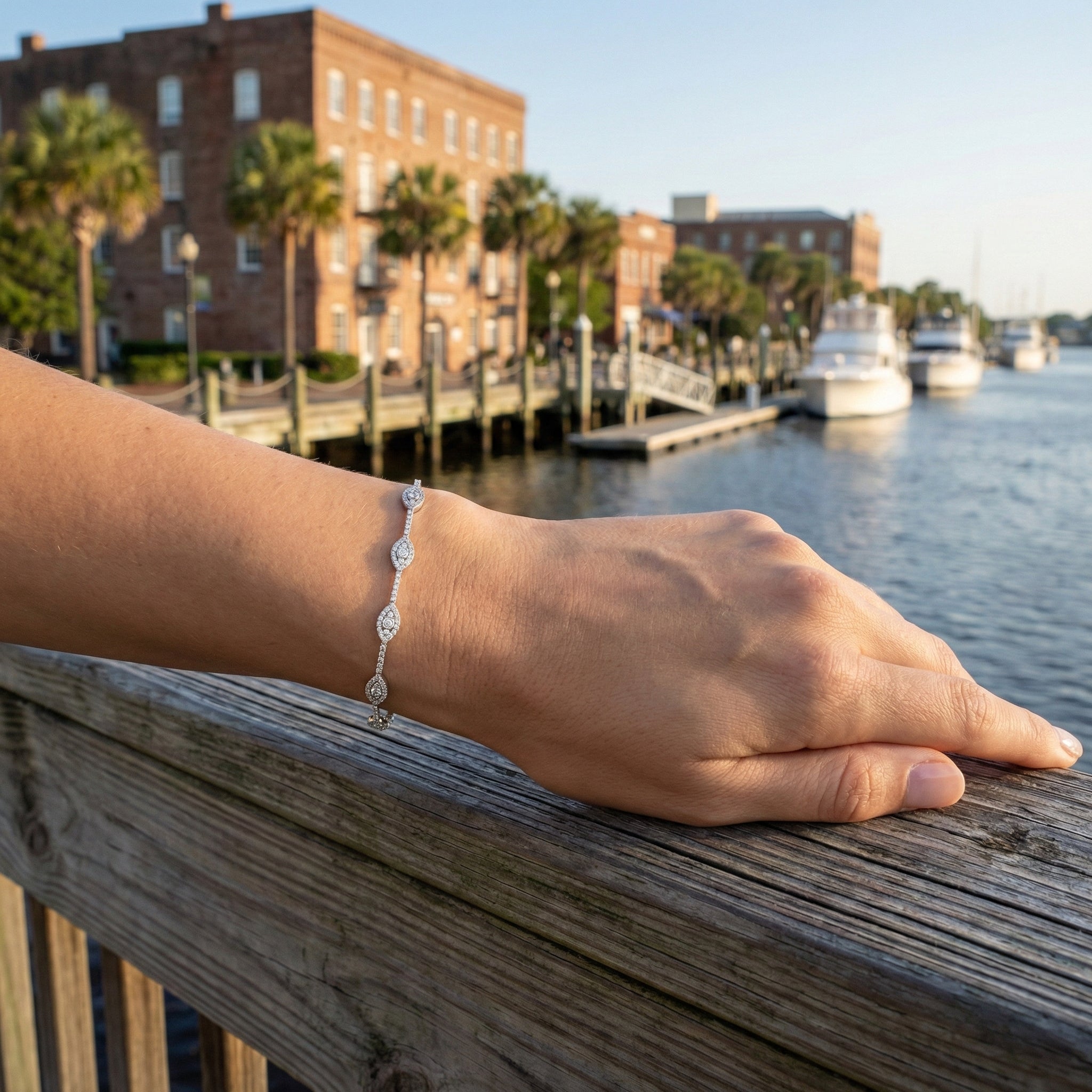 Diamond Evil Eye Station Bracelet | 14K White Gold | 0.88 ctw | Diamond Eye Bracelet - Brownee Jewelers