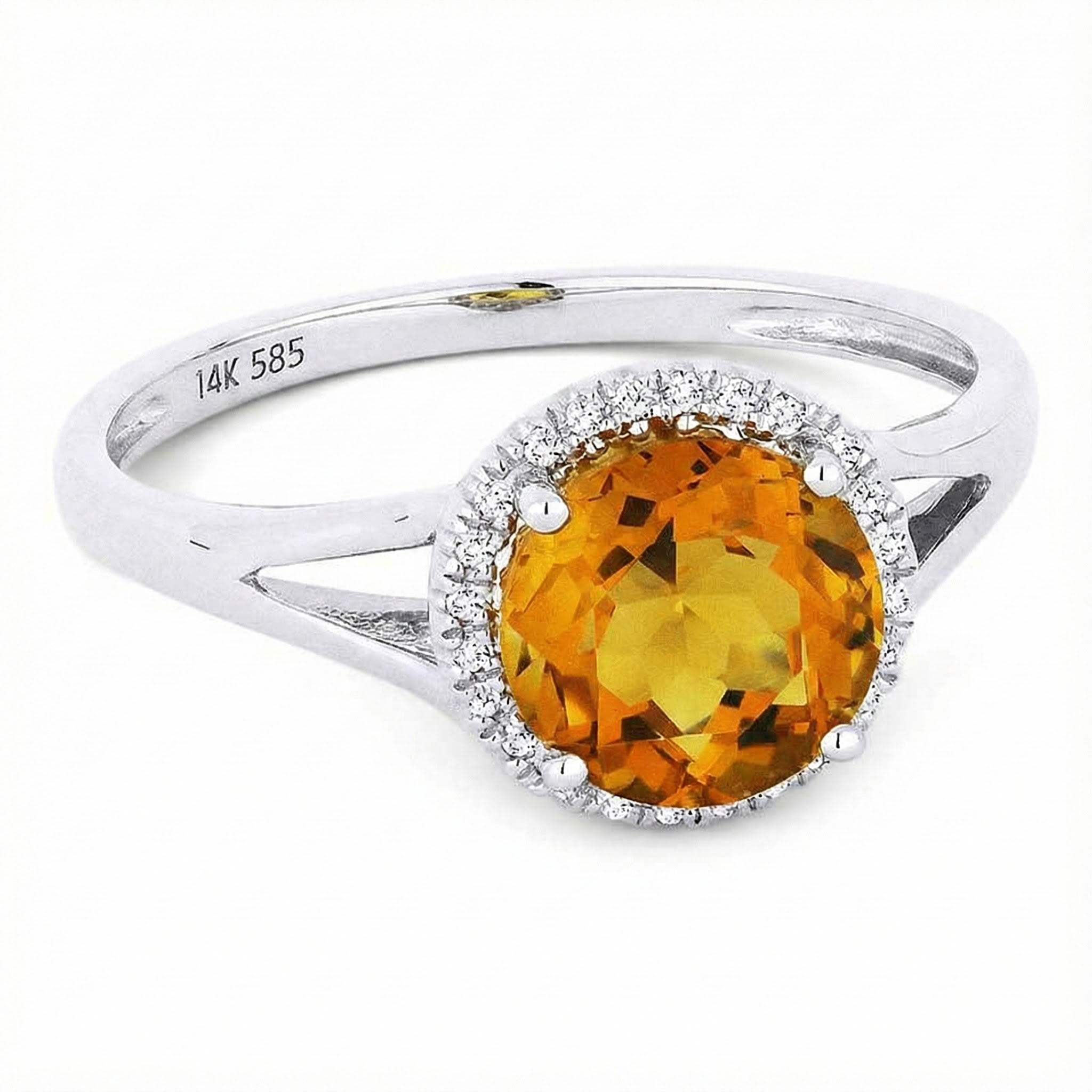 Madison L | Citrine & Diamond Halo Ring | 14K White Gold | Round Citrine | Diamond Accents - Brownee Jewelers