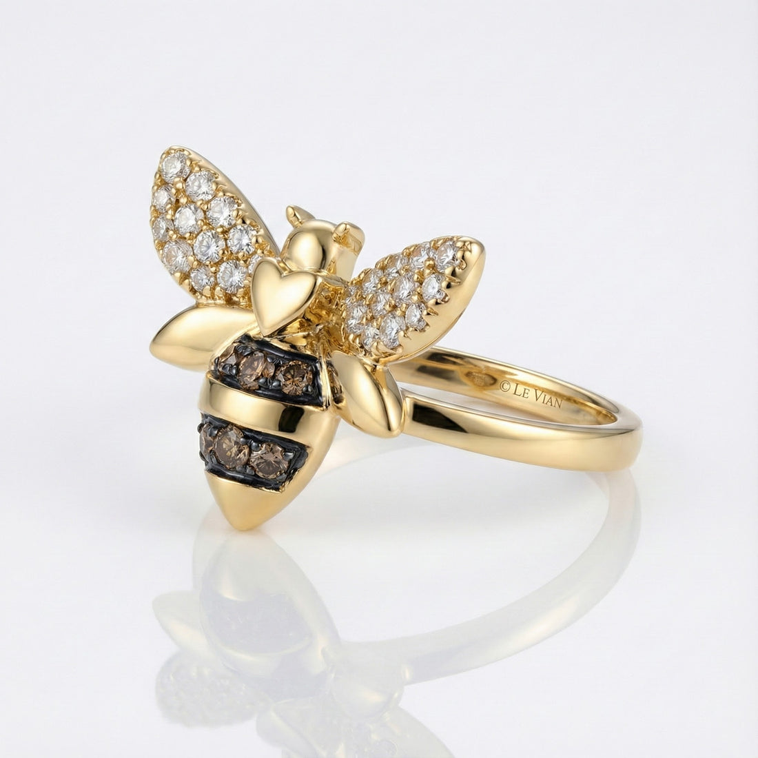 Le Vian® 14K Honey Gold™ Bee Ring with Chocolate Diamonds® & Nude Diamonds™ Celebrate sweet style with this iconic Le Vian® bee ring, crafted in glowing 14K Honey Gold™