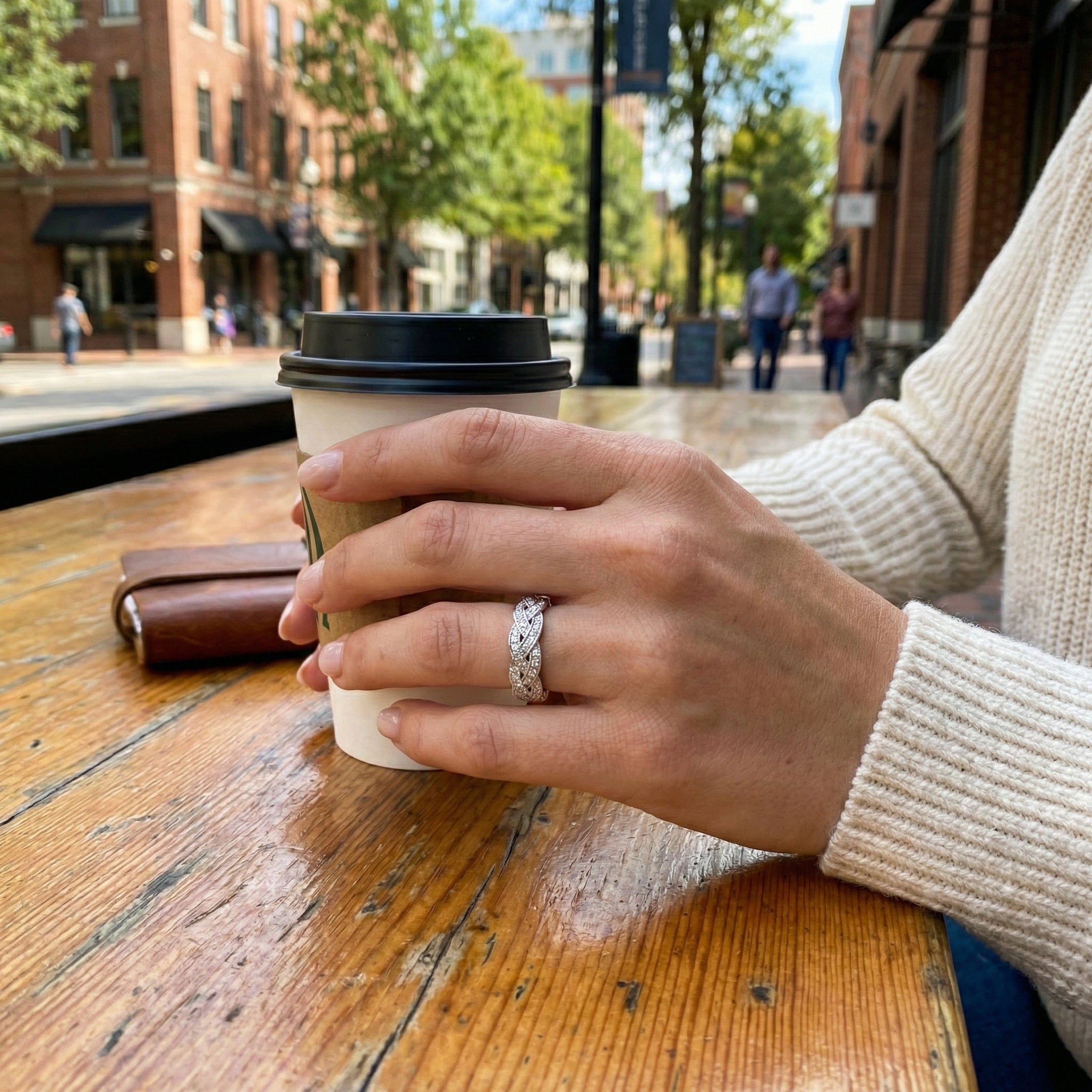 Woven Diamond Band Ring | 14K White Gold | Pavé Twist Design | Diamond Fashion Band - Brownee Jewelers