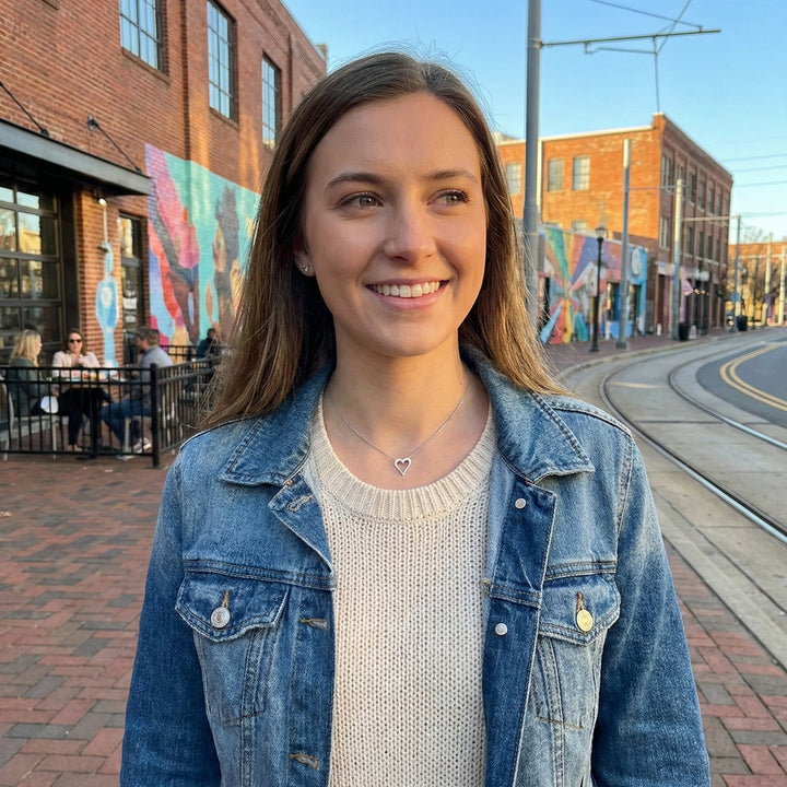 Open Heart Diamond Pendant | 14K White Gold | Pavé Diamonds | Heart Necklace - Brownee Jewelers