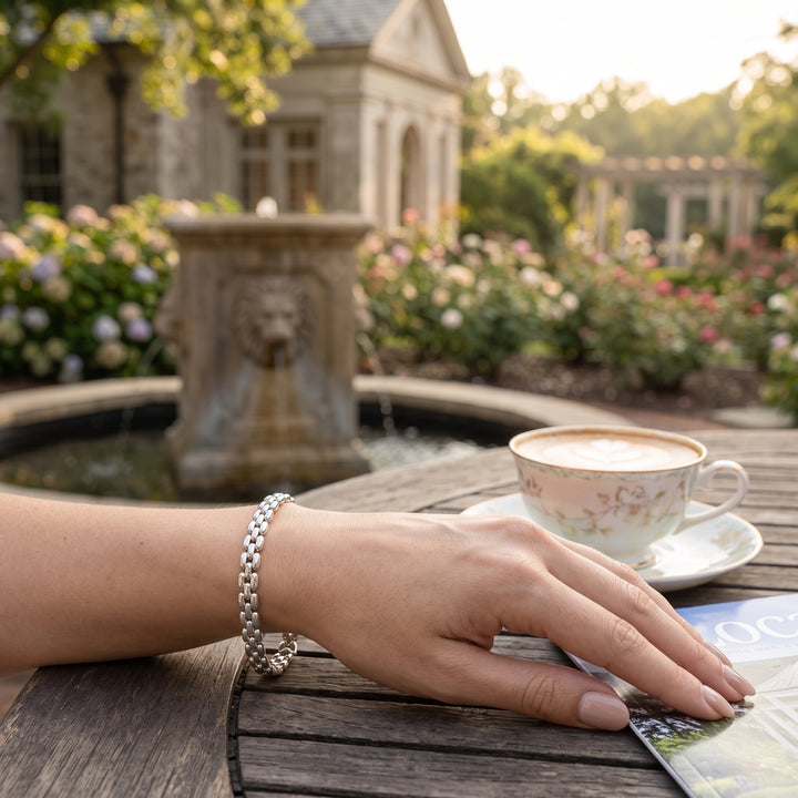 Panther Link Bracelet | Sterling Silver | 8mm | 7.5 Inch | Buckle Clasp | AGC20606-0750 - Brownee Jewelers