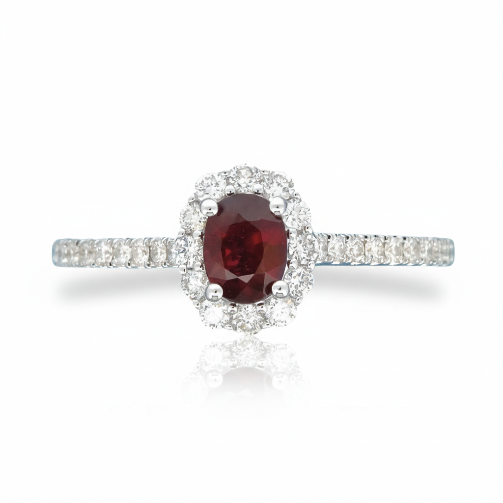 14K White Gold .30ct Ruby & .24ct Diamond Ring