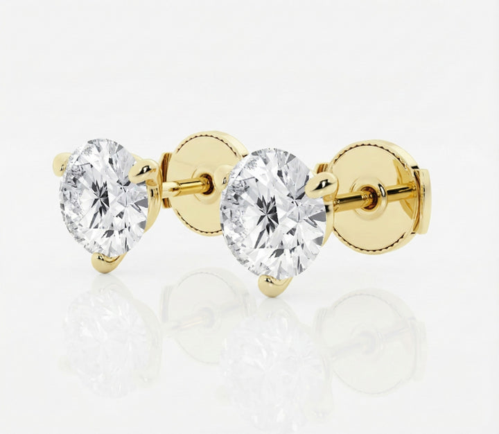 14K Yellow Gold 3.00ctw Lab-Grown Diamond Stud Earrings (E–F Color, VS1–VS2, 3-Prong)
