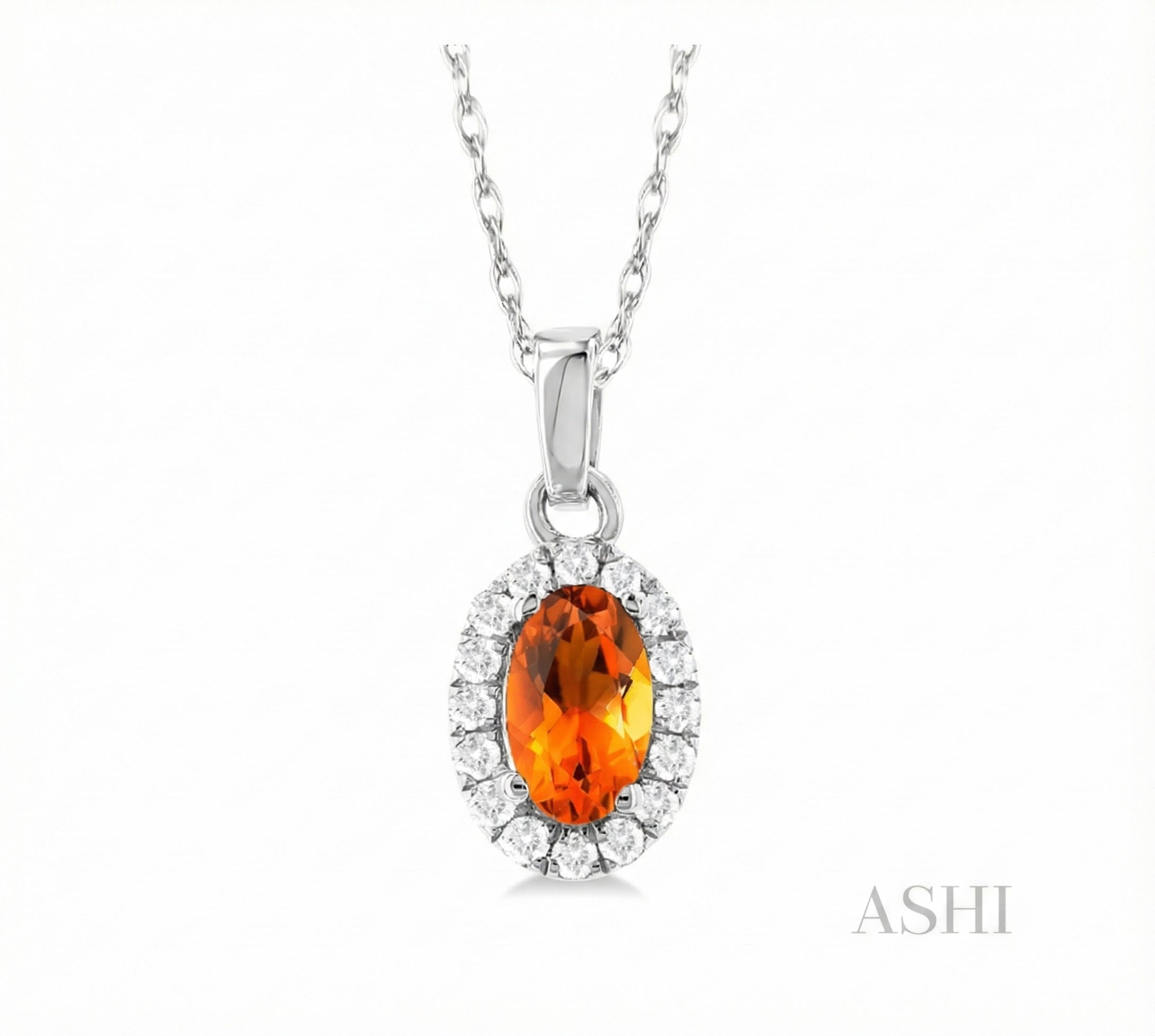 Citrine & Diamond Halo Pendant, 0.07 ctw