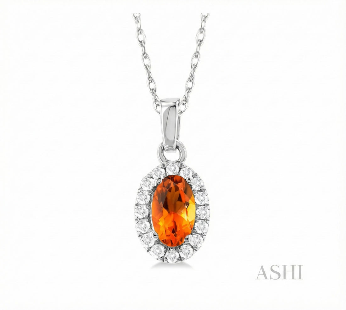 Citrine & Diamond Halo Pendant, 0.07 ctw