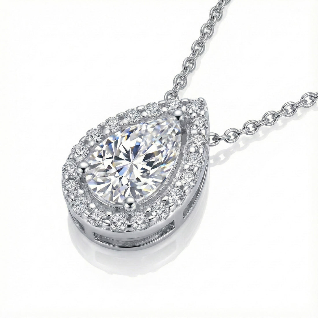 Pear-Shape CZ Halo Pendant | Sterling Silver | 18" Necklace - Brownee Jewelers