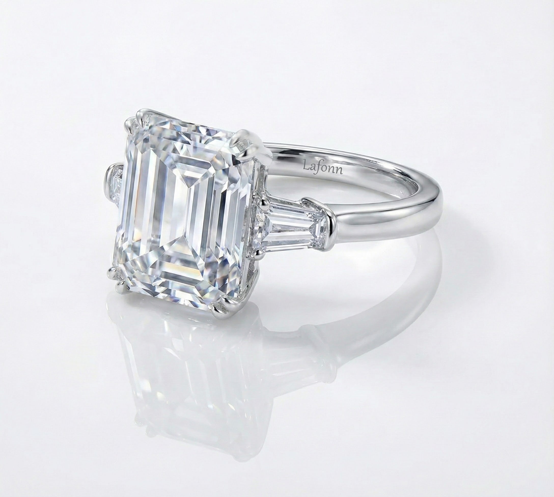 Emerald-Cut CZ Ring with Baguette Accents | Sterling Silver | Size 7 - Brownee Jewelers