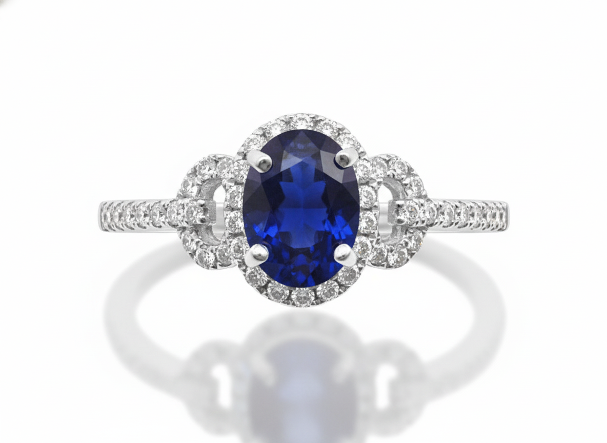 14K White Gold 1.09ct Oval Sapphire & .35ct Diamond Ring