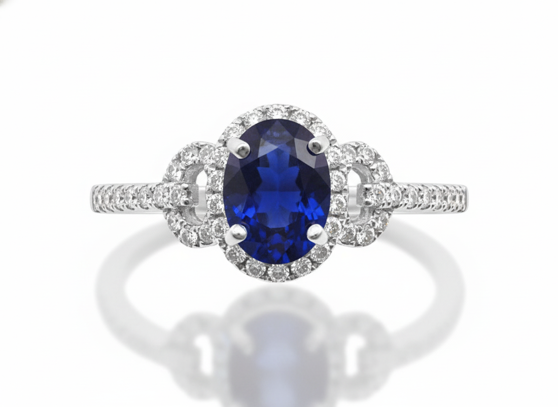 14K White Gold 1.09ct Oval Sapphire & .35ct Diamond Ring