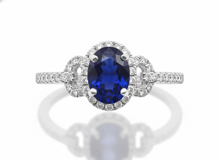 14K White Gold 1.09ct Oval Sapphire & .35ct Diamond Ring
