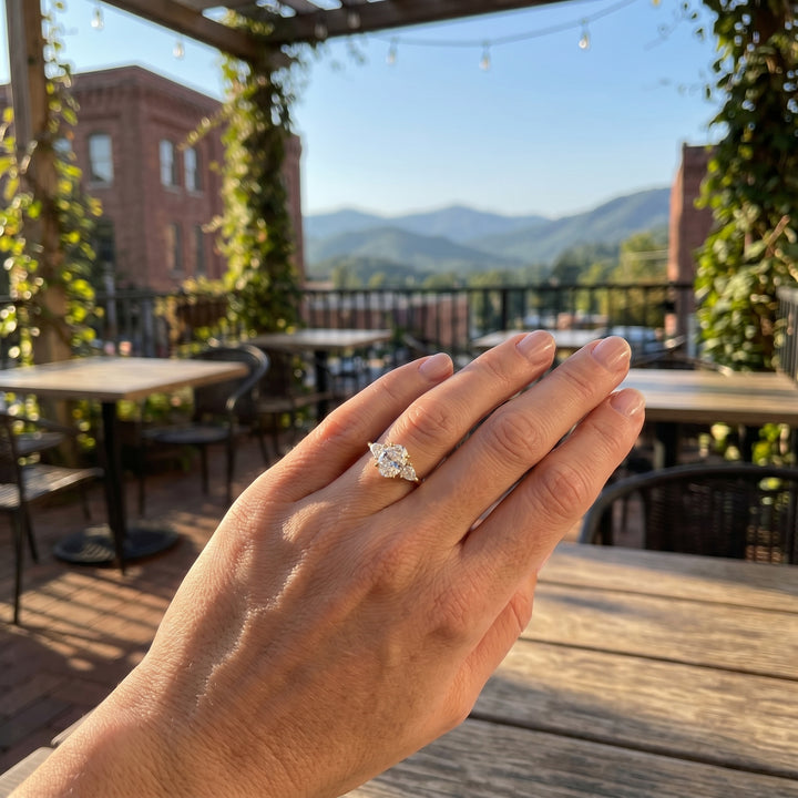 Oval Lab-Grown Diamond Engagement Ring | 14K Yellow Gold | 1.50CT Center & 1.88CT TWT | Pear Side Stone Design - Brownee Jewelers