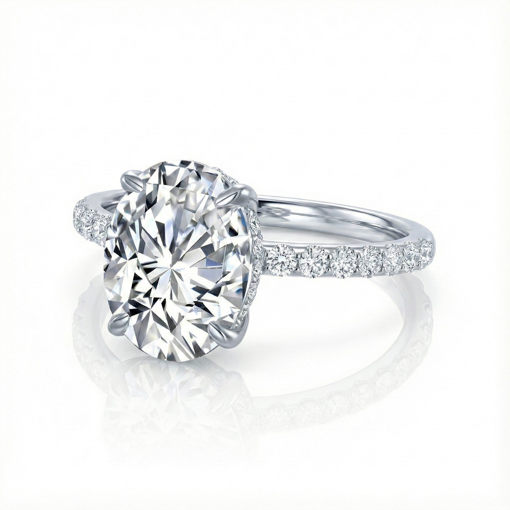 Oval CZ Solitaire Ring with Pavé Band | Sterling Silver - Brownee Jewelers