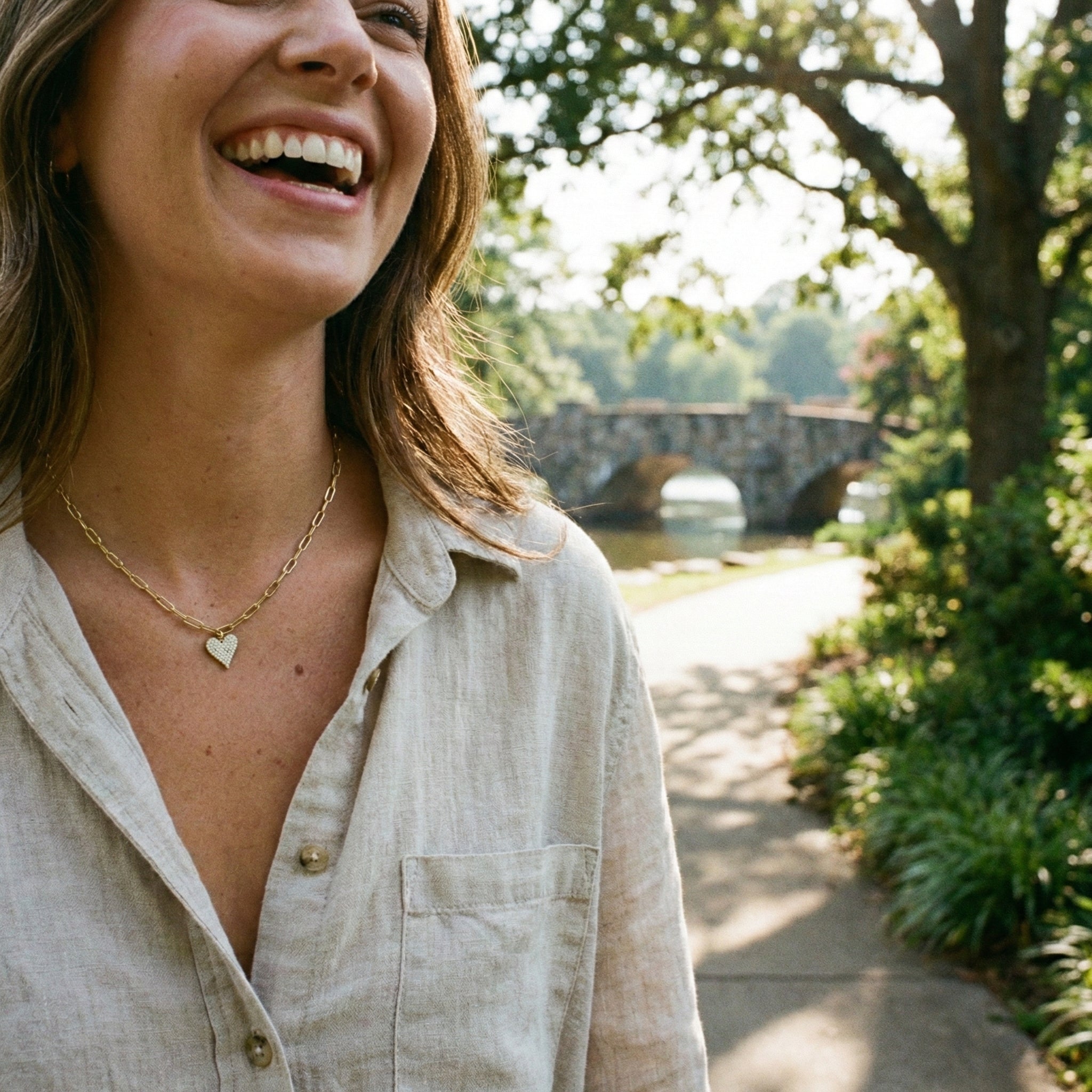 Diamond Pavé Heart Paperclip Necklace | 14K Yellow Gold | Round Diamonds | 18" - Brownee Jewelers