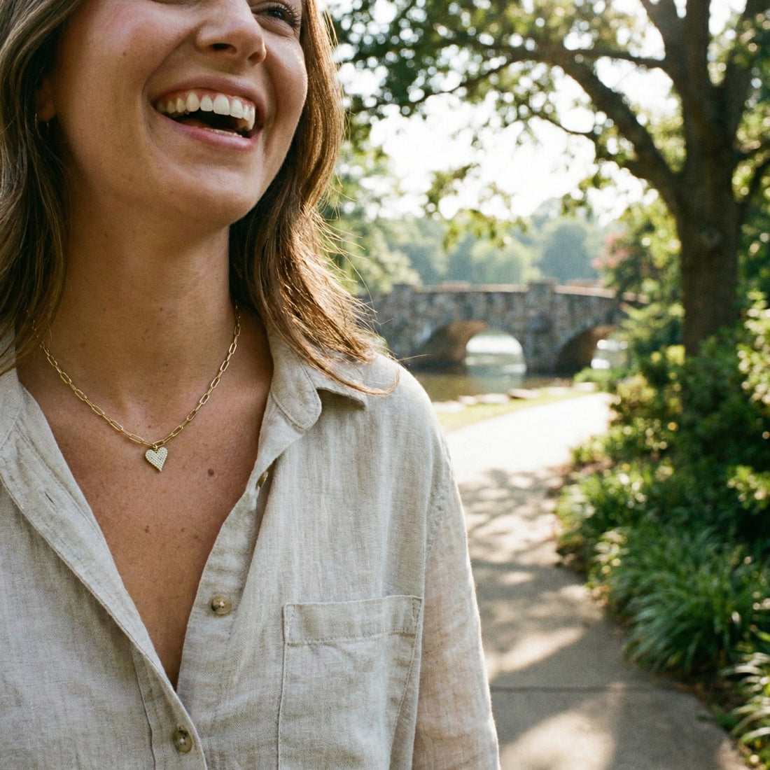 Diamond Pavé Heart Paperclip Necklace | 14K Yellow Gold | Round Diamonds | 18" - Brownee Jewelers
