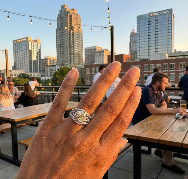 Brown & White Diamond Halo Ring