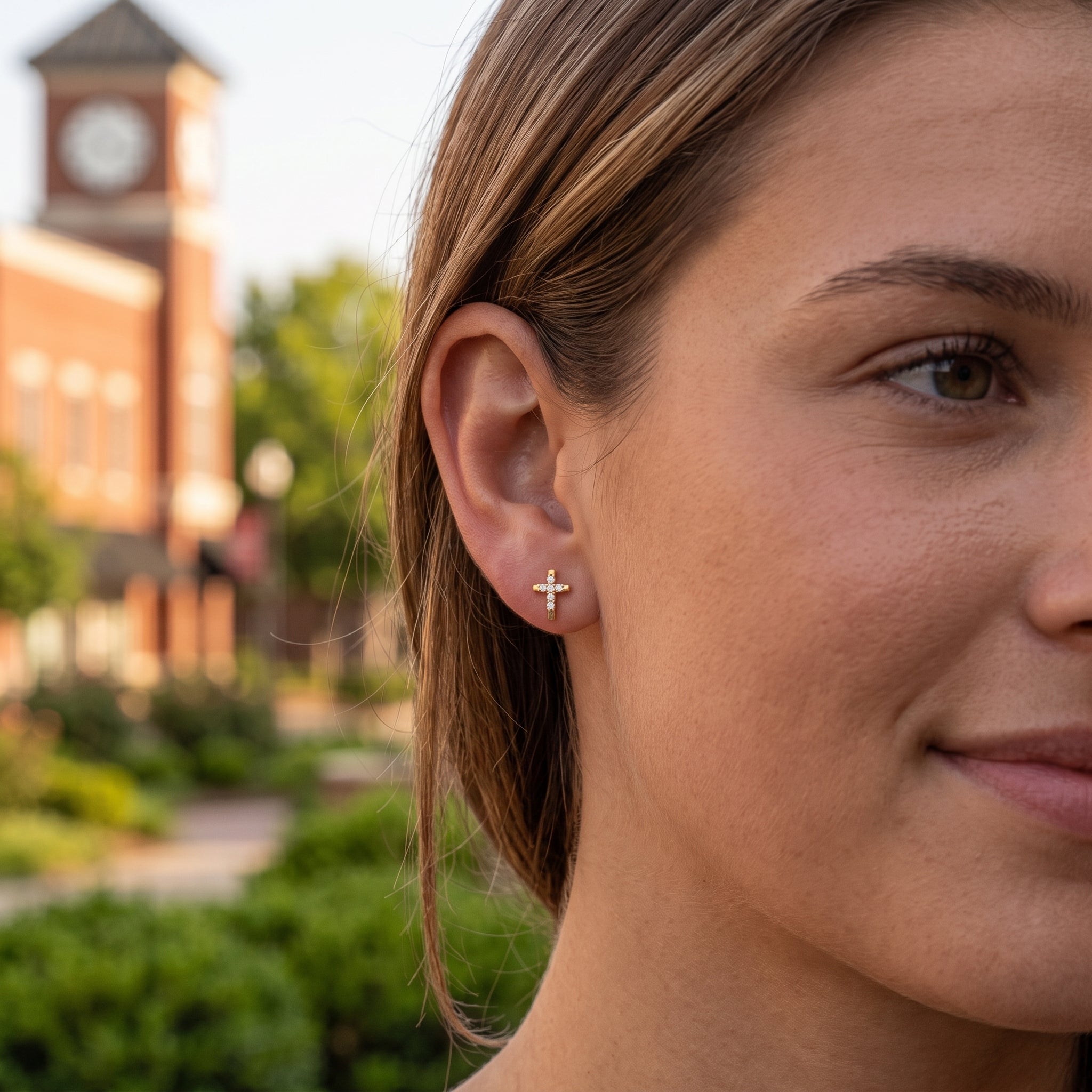 Round Lab-Grown Diamond Cross Stud Earrings
