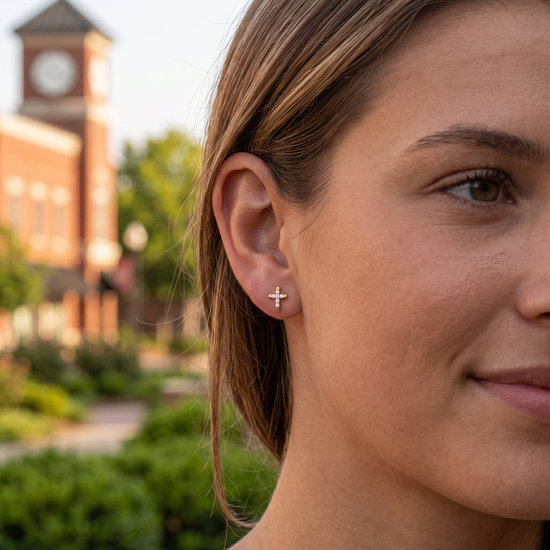 Round Lab-Grown Diamond Cross Stud Earrings