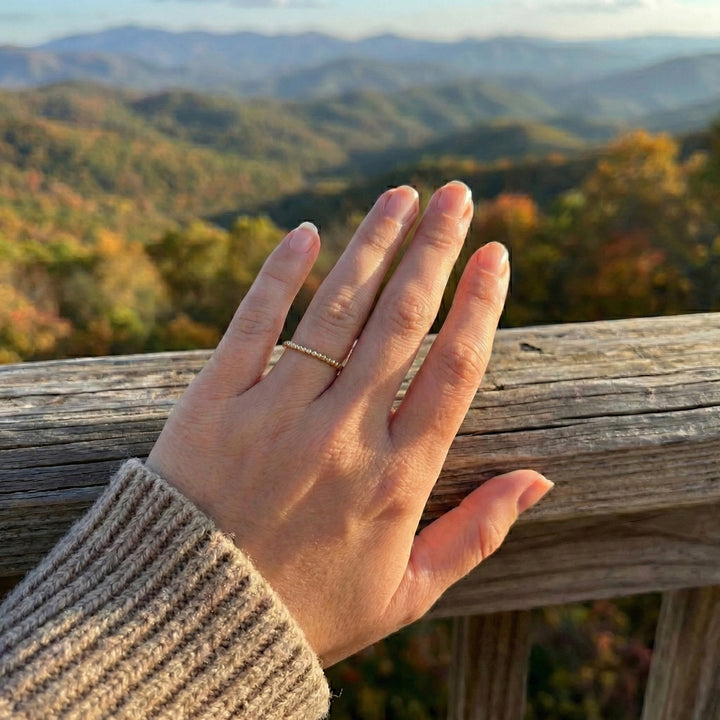 Small Bubble Band Ring | 14K Yellow Gold | Polished Beaded Stackable - Brownee Jewelers