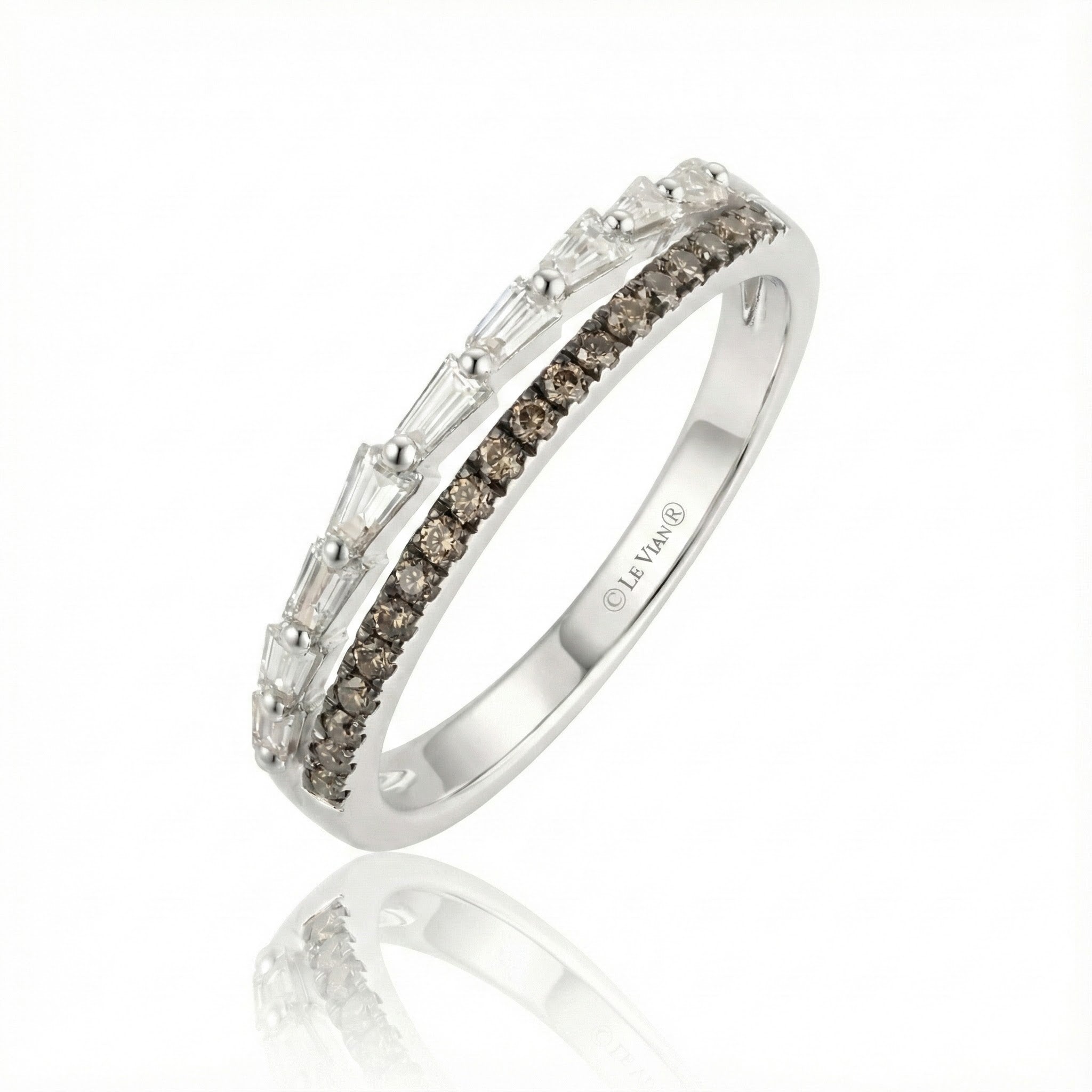 Baguette & Round Diamond Band | 14K White Gold | 0.60 ctw | Chocolate & Vanilla Diamonds® - Brownee Jewelers