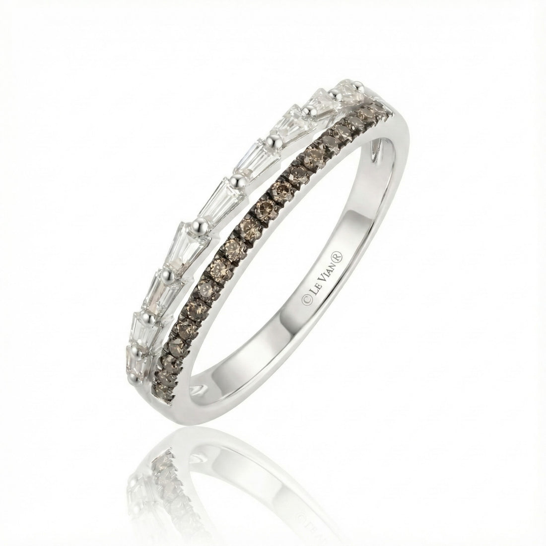 Baguette & Round Diamond Band | 14K White Gold | 0.60 ctw | Chocolate & Vanilla Diamonds® - Brownee Jewelers