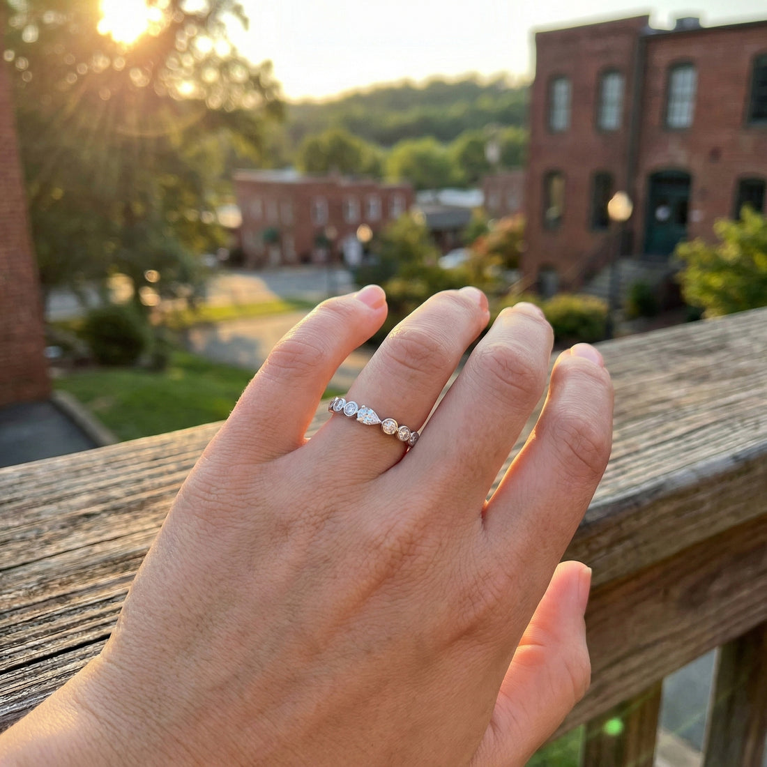 Diamond Pear Bezel Band | 14K White Gold | 0.35 ctw | Bezel Set Ring - Brownee Jewelers