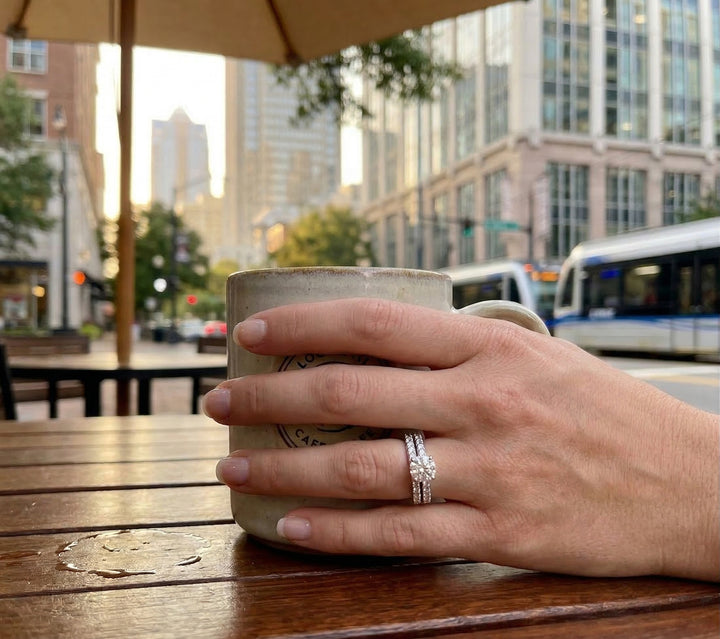 Round Lab-Grown Diamond Bridal Ring Set | 14K White Gold | Engagement Ring Set | Pavé Bands | 1.00 ct Center | 1.49 ctw - Brownee Jewelers
