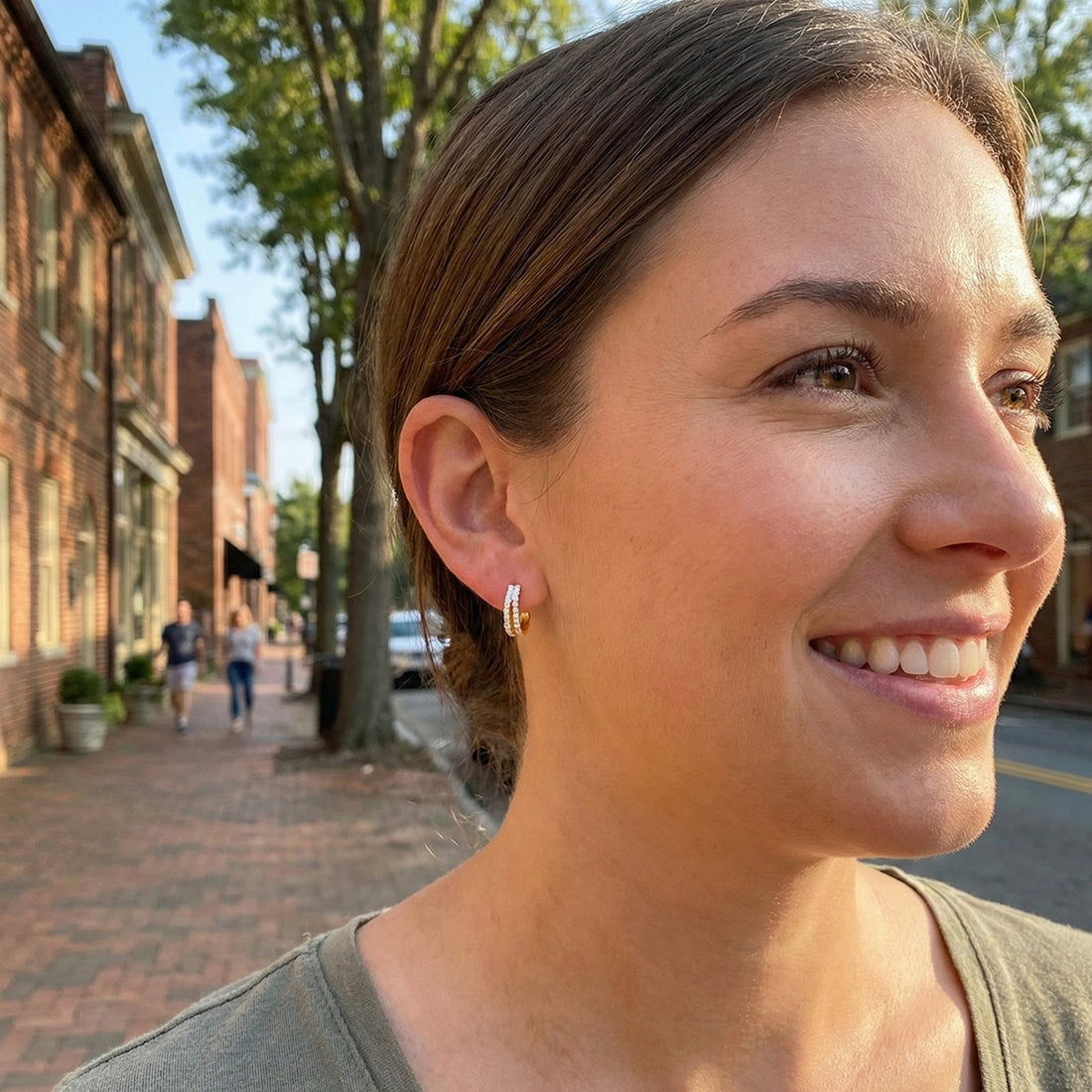 Double Bar Huggie Earrings | Gold Plated / Sterling Silver | Pavé Accents | Huggie Earrings - Brownee Jewelers