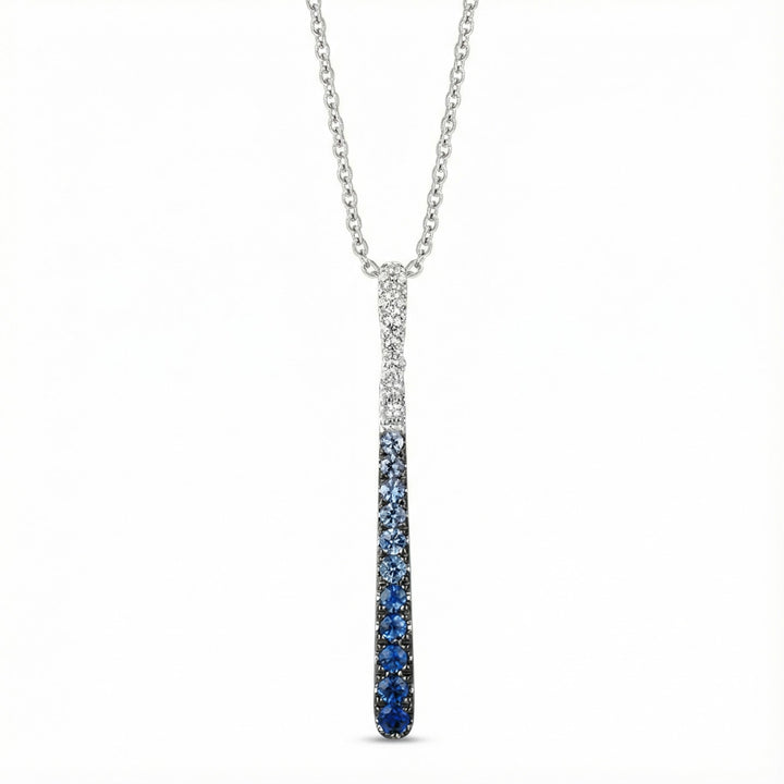 Le Vian® 14K Vanilla Gold® Denim Ombré® Sapphire & Vanilla Sapphire™ Pendant This sleek Le Vian® Ombre® pendant features a vertical bar design that transitions beautifully from deep midnight blue to soft sky blue