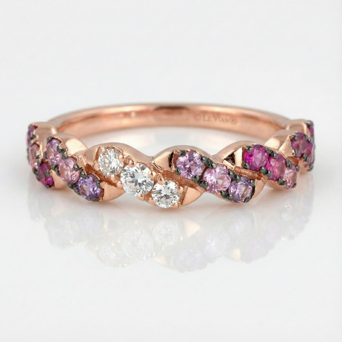 Le Vian Ombre® 14K Strawberry Gold® Ring with Vanilla Sapphire™ & Strawberry Ombré® Sapphires A romantic blend of color and sparkle, this Le Vian Ombre® ring features a graceful braided design set in warm 14K Strawberry Gold®