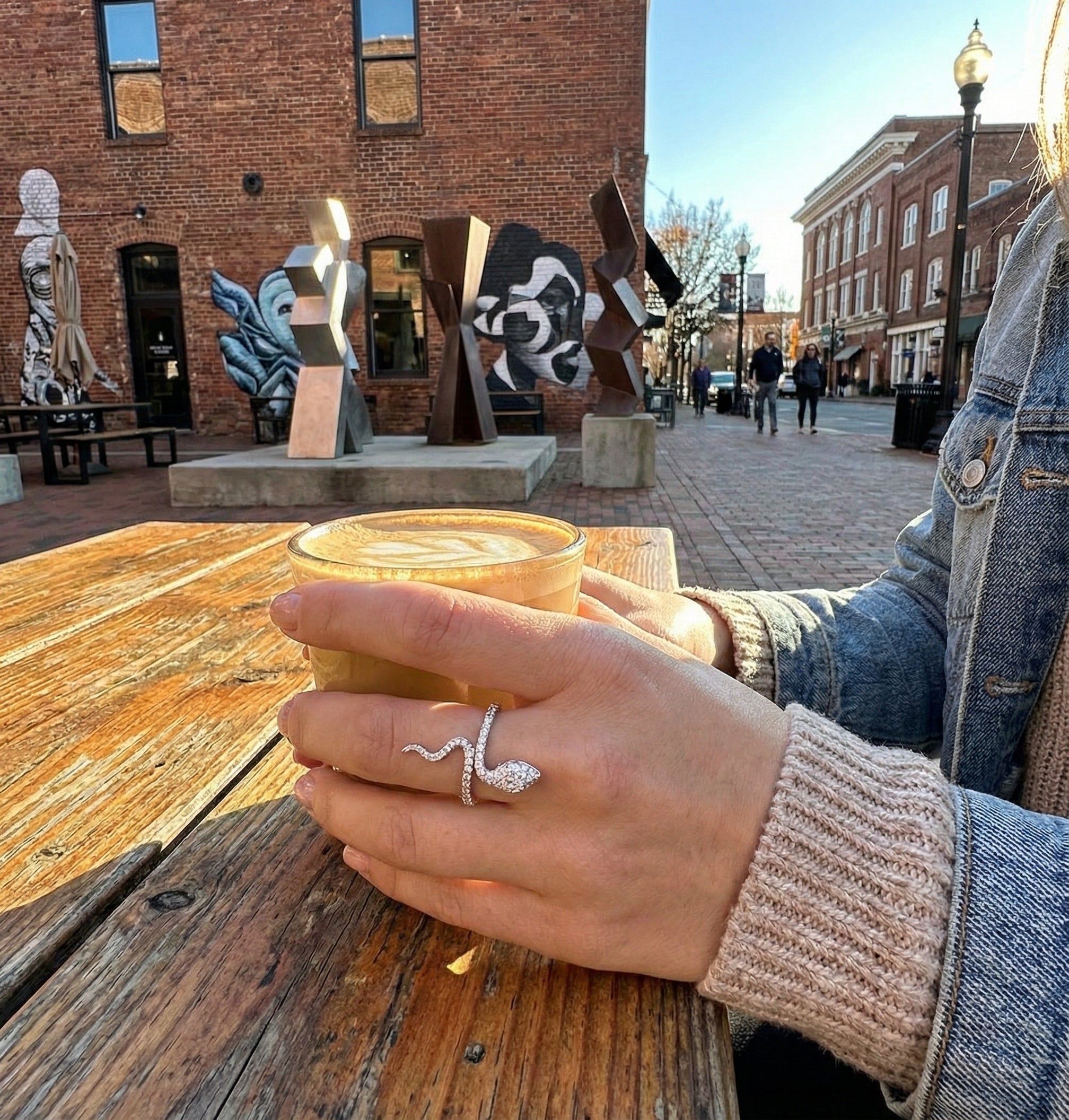 Diamond Snake Ring | 0.62 ctw Round Brilliant | 14K White Gold | Pave Wrap Design